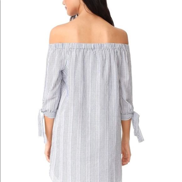 MADEWELL Blue & White Striped Off-Shoulder Shirt Dress Sz. S - Picture 3 of 7